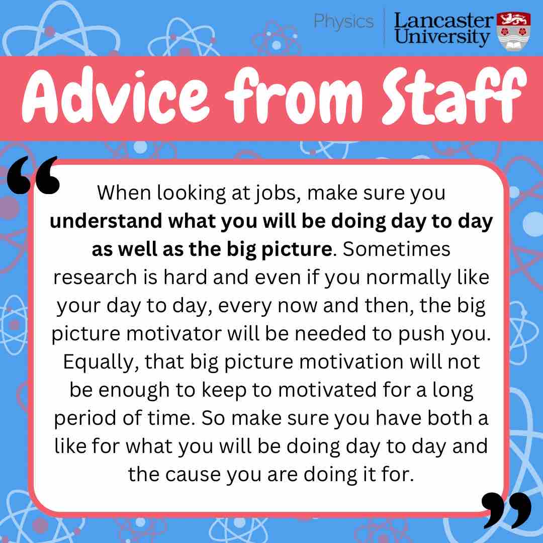 Here is our next bit of advice from our Lancaster Physics staff about pursuing a career in Physics! ⚛️🚀✨