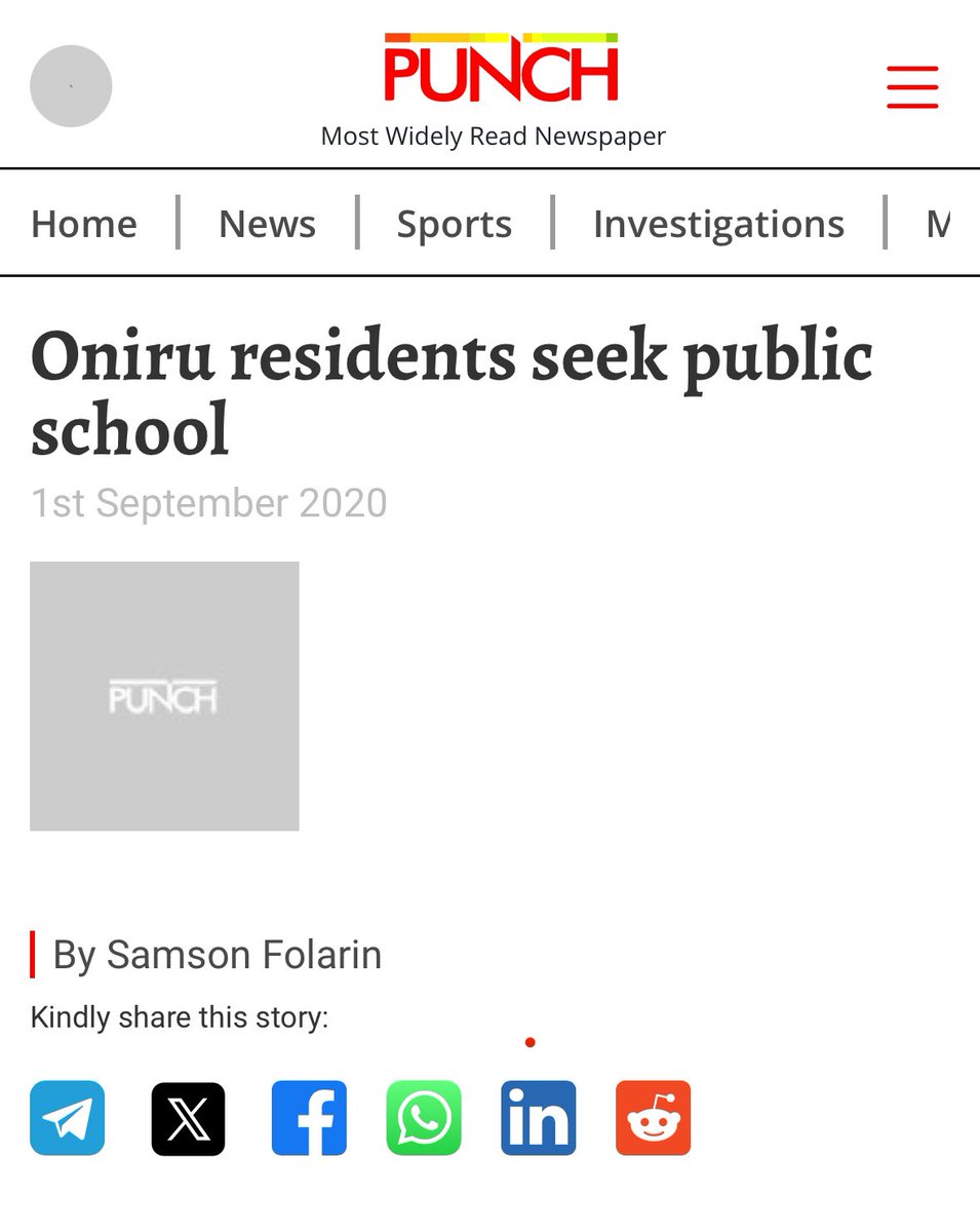 Tinubu and his boys built Lagos but they forgot to built a public school in Oniru.

IGR here, IGR there but the generators of these IGR are neglected. How can Oniru have 99.9 percent private schools? How can the ordinary man cope? 

#TinubuLagosSchoolSeries