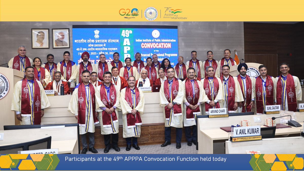 Participants at the 49th APPPA Convocation Function held today. They were awarded certificates in the presence of Shri S.D.Sharma, Jt Secy, DoPT, Let Gen Abhay Krishna, Shri SN Tripathi, DG, Shri Amitabh Ranjan, Registrar, Dr Sachin C, Prog Director and Dr Sapna C, Co-Director.