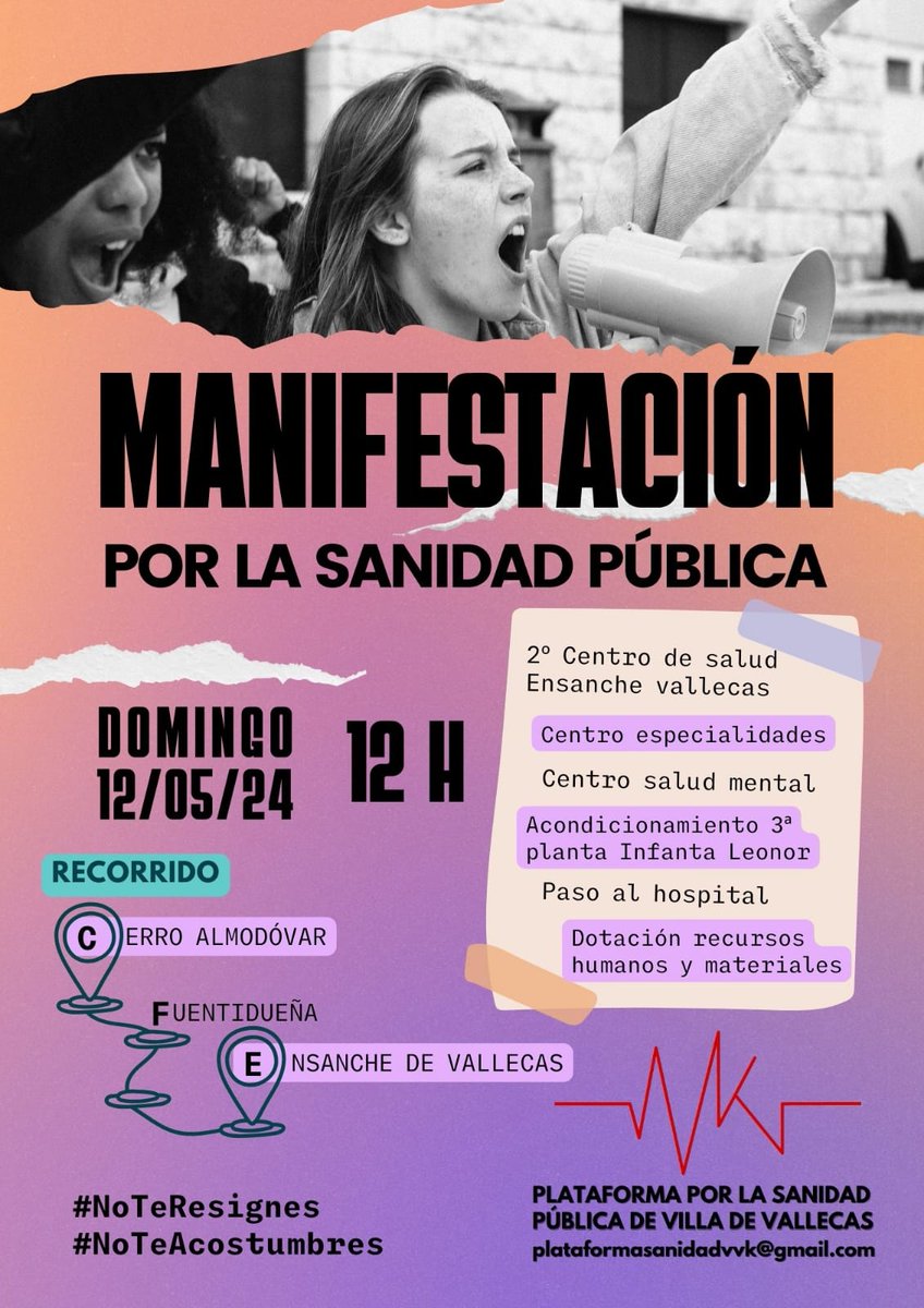📣El domingo 12 tenemos esta convocatoria organizada por la Plataforma por la Sanidad Pública de Villa de Vallecas. 👨🏻‍⚕️🧑‍🔬 ¡Acude y difunde!