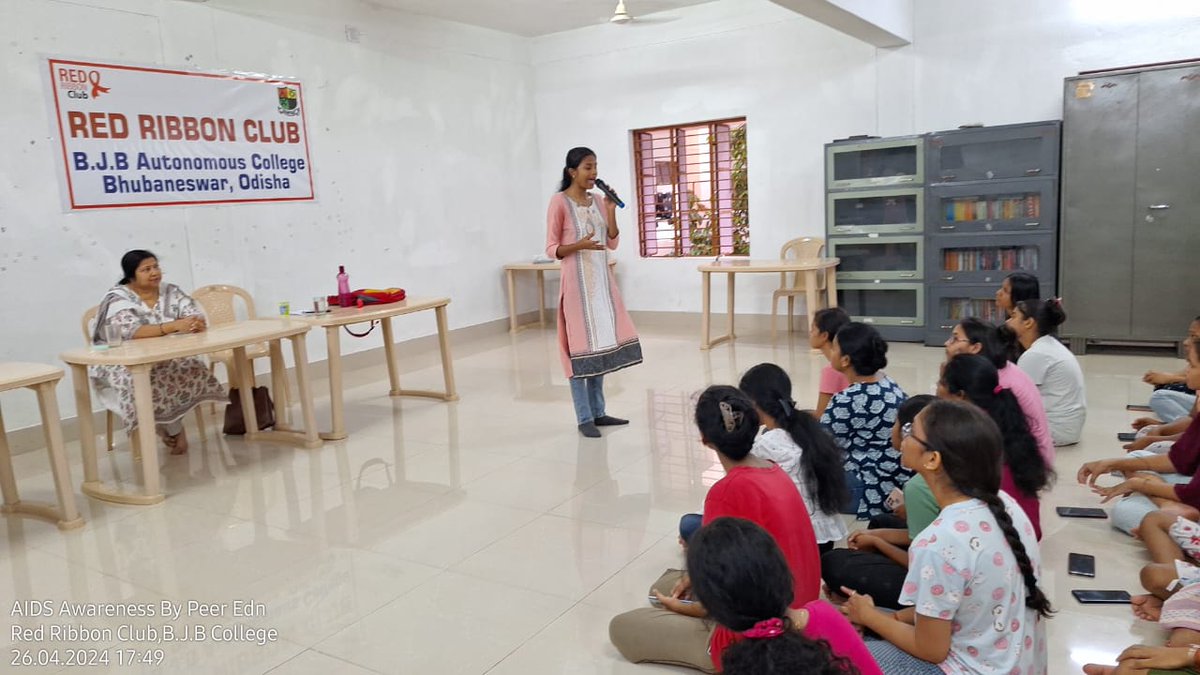 Empowering through education!Miss Pooja Rout, UG 2nd year (Psychology), enlightens boarders at Karubaki Ladies Hostel, B.J.B Autonomous College on the Causes and Prevention of HIV/AIDS. Peer education at its finest. #HIVAwareness #PeerEducation #EndStigma'