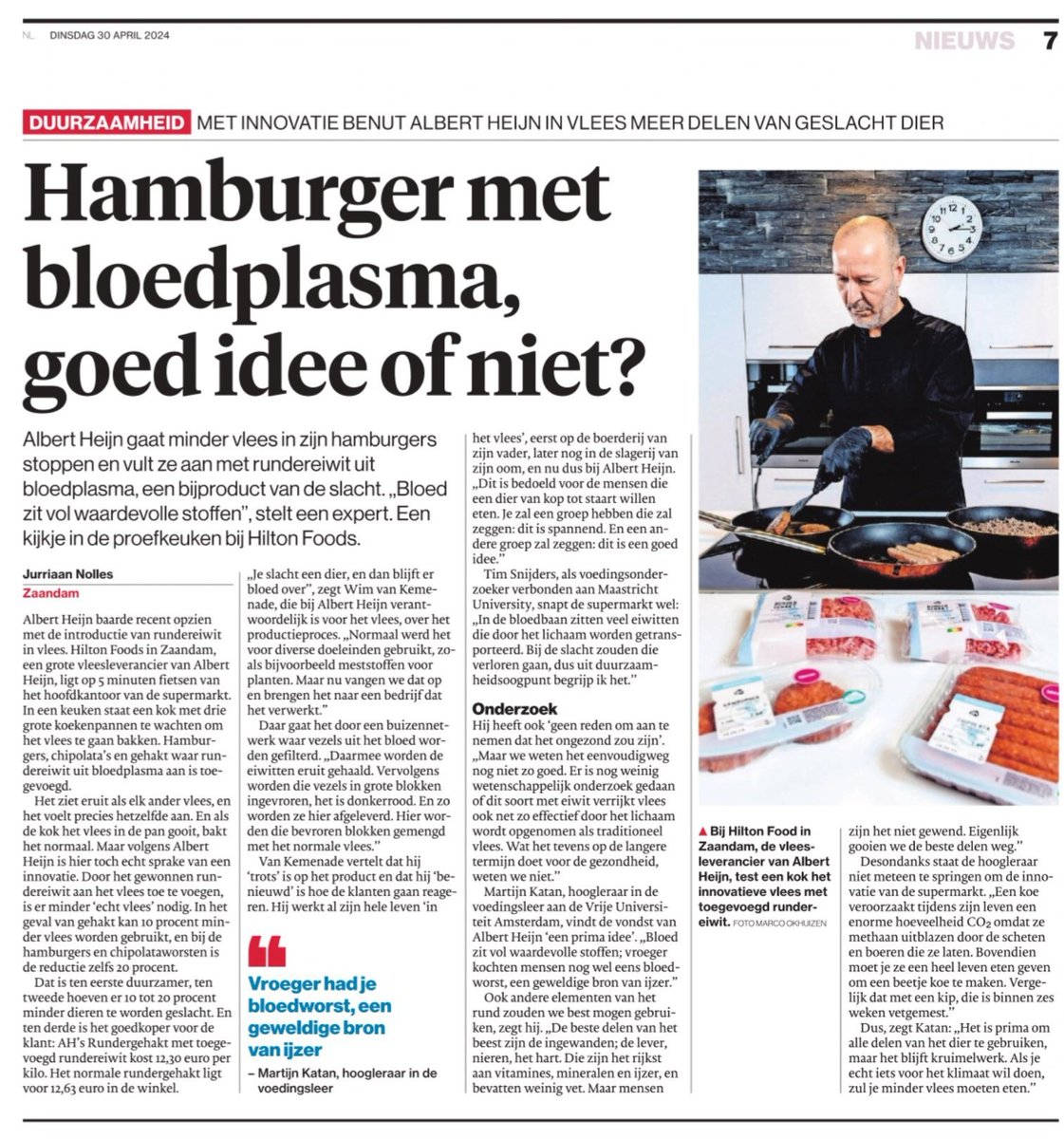 Dus @albertheijn vervangt tot tien procent van het vlees in gehakt door bloedplasma en noemt dat innovatie. Nou ik noem het oplichterij want zal wel weer in onleesbaar kleine lettertjes op achterkant van de verpakking komen te staan.

Bloedworst is bloedworst en gehakt is gehakt!