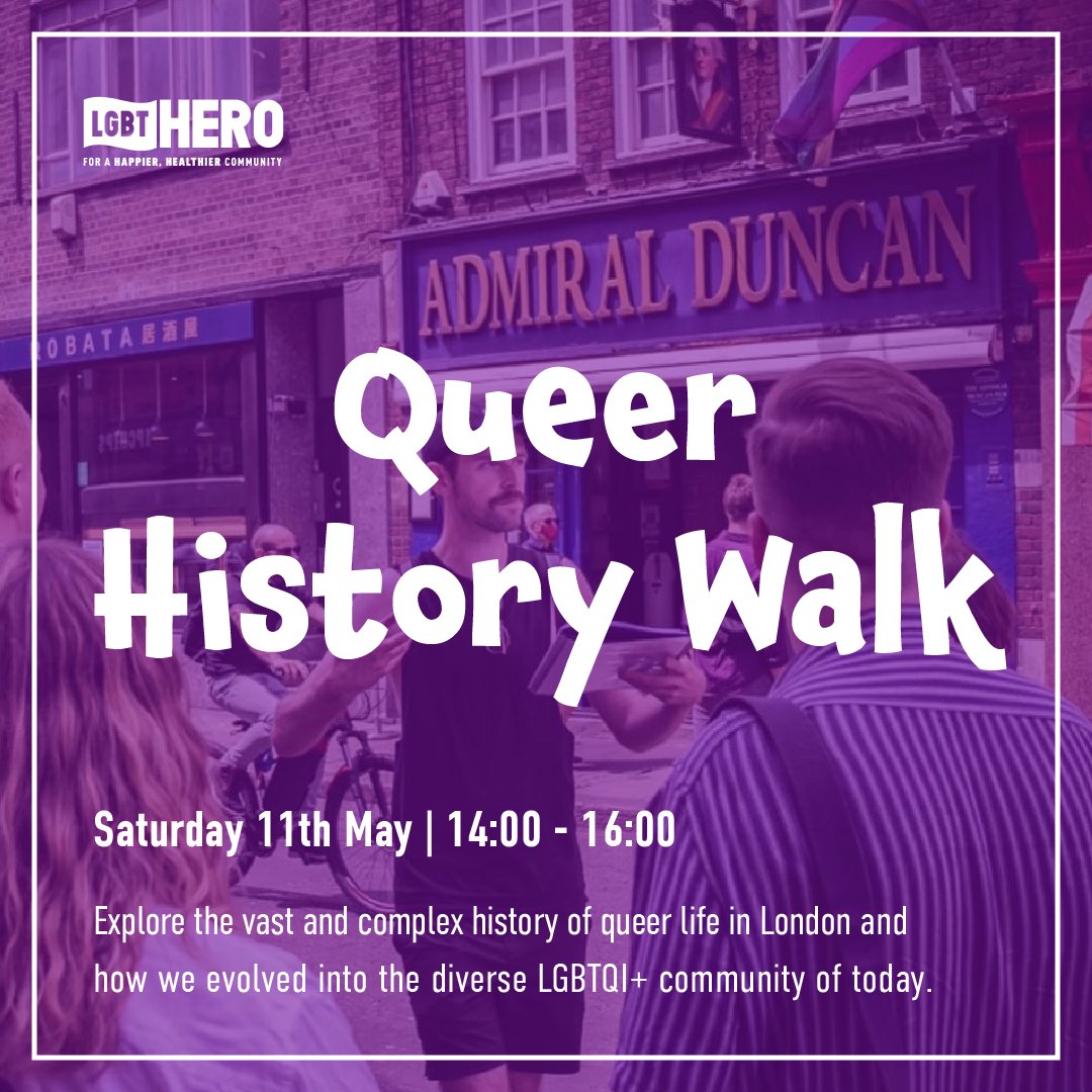 The sun is finally shining so join us on 11 May for our Queer History Walk in London! The walking tour will explore the history of LGBTQ+ life in London! Price: £15 Every penny goes towards the important work of LGBT HERO! Get your ticket: lgbthero.org.uk/Event/queer-hi…