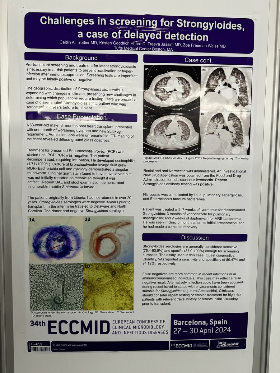 Comes see our poster about a case of disseminated a Strongyloides treated with subcutaneous ivermectin #ESCMIDGlobal2024