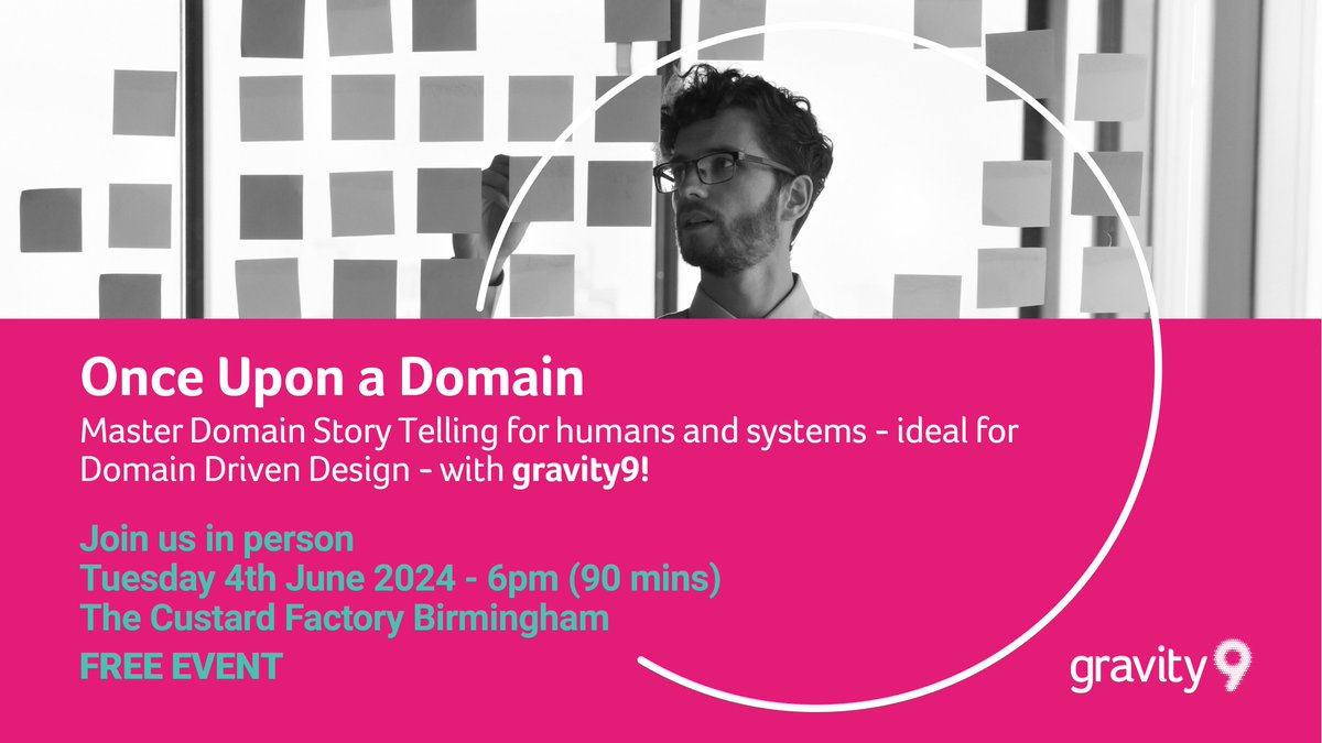 Join gravity9 from 6pm on Tuesday, 4th June, at our Birmingham office and learn how to master Domain Story Telling!

Register your interest below.

gravity9.com/blog/event/onc…

#DomainStoryTelling #DomainDrivenDesign #Modernisation