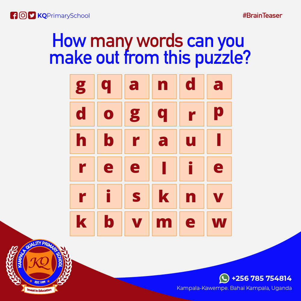 #brainteaser Let's see who will unscramble the most words out of this puzzle! Lets go! Talk to us in the comments section below;😉😜 #TuesdayTrivia #TuesdayThoughts #triviachallenge #investinEducation.

#Selina #Namboole #Biona #teens #Vitz #RayG #PresidentMuseveni #Vipers.