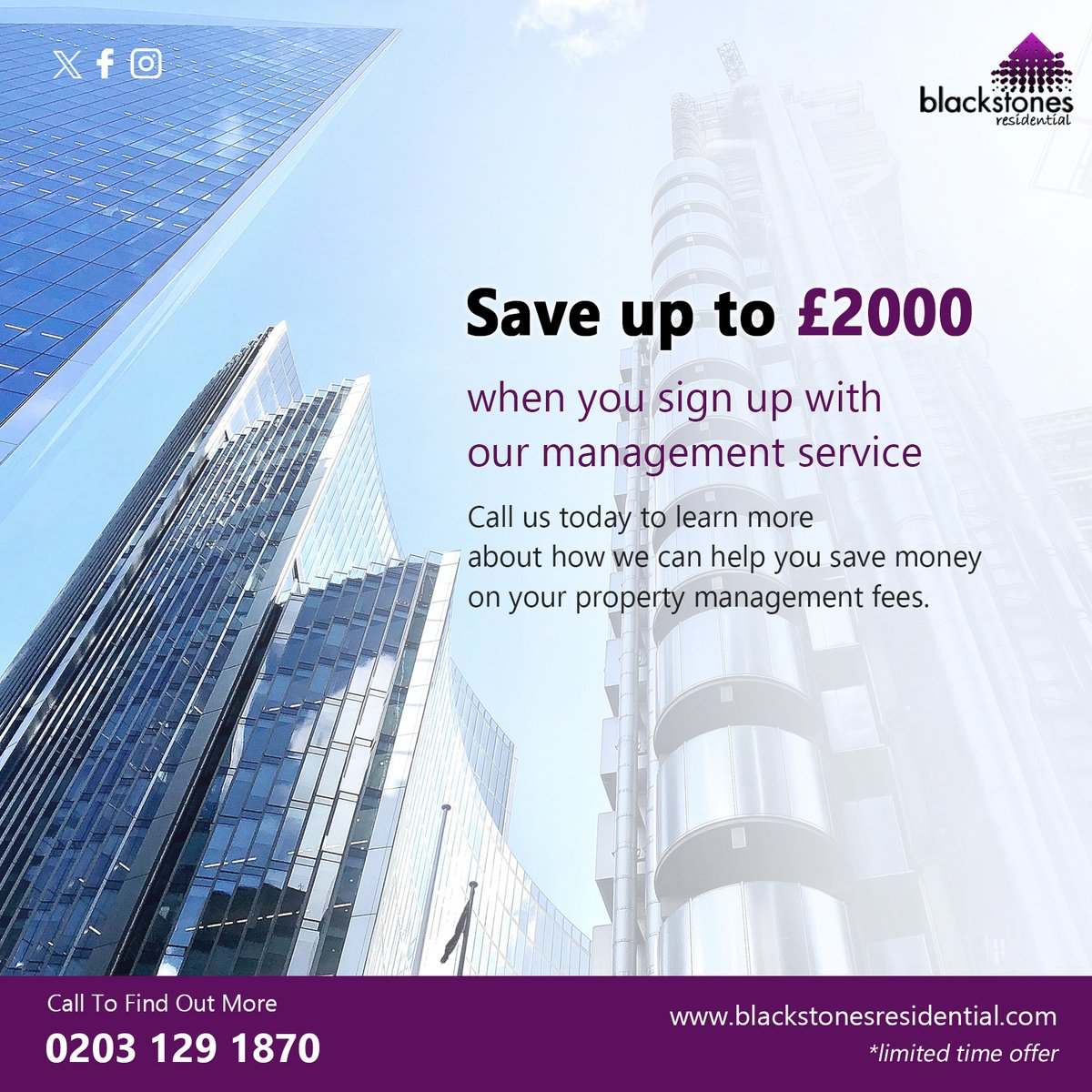 Save £2,000! Our comprehensive property management services are designed to alleviate the burden of managing your rental property, allowing you to focus on what matters most.

Call us on 0203 129 1870
blackstonesresidential.com

#PropertyManagement #propertyexpert #londonhome