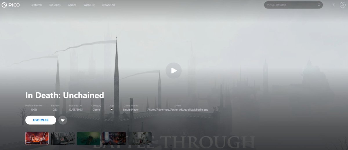 Did you know that you can access our <a href="/PICOXR/">PICO XR</a> Store Page from the web?💻

Thanks to the new website, it's now even easier to check out what In Death: Unchained has to offer on PICO headsets! See for yourself!

store-global.picoxr.com/global/detail/…

#VR #PICOXR #InDeathUnchained