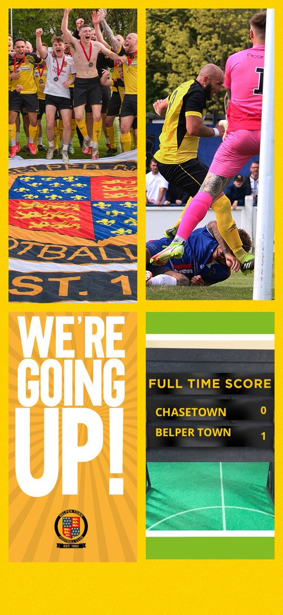 BelperTownFC's tweet photo. Two years ago today we travelled to Chasetown and pulled off an unbelievable win to reach the Premier Division 💛🖤 https://t.co/0qgnw51lhN