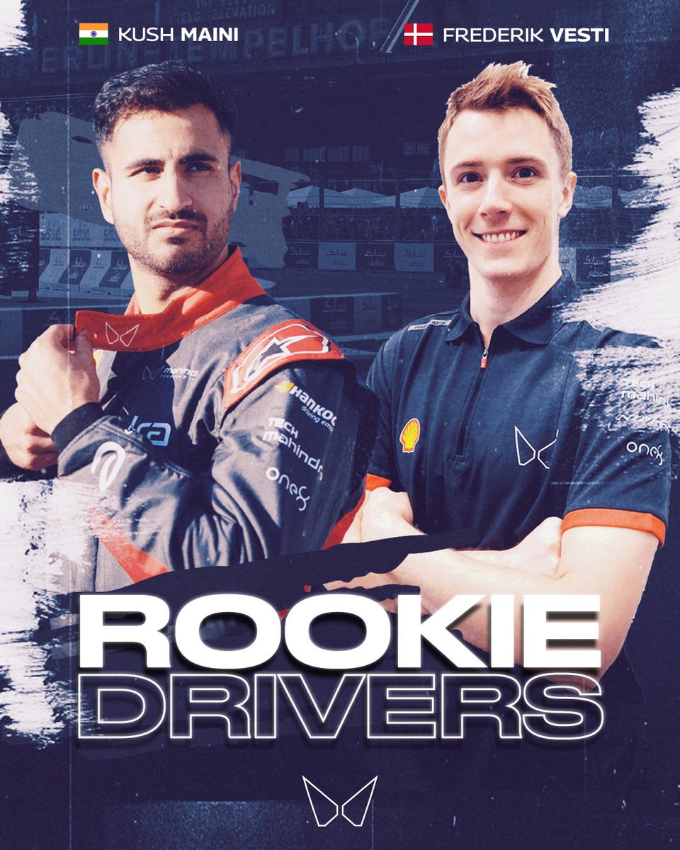 Mahindra Racing @FIAFormulaE rookie test drivers revealed ✅

Our Reserve Driver and current @Formula2 star Kush Maini (@kmainiofficial) will be joined by @MercedesAMGF1 Reserve Driver and 2023 F2 runner-up Frederik Vesti (@frederik_vesti) in Berlin!