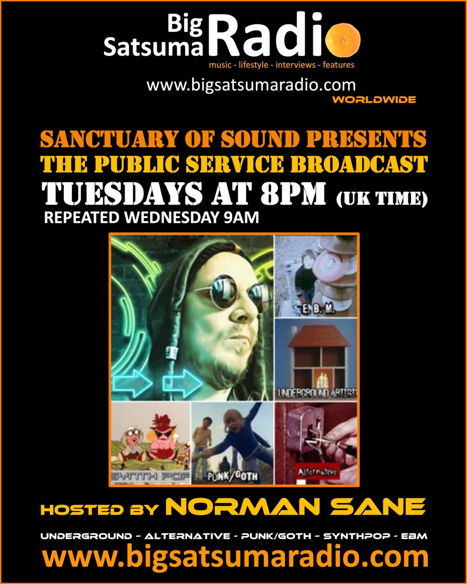 Big Satsuma Radio (@bigsatsumaradio) on Twitter photo Another great set of shows today.
6pm - The Centrestage Sessions, hosted by Jeff Burson
8pm - <a href="/SOfSPresents/">Sanctuary Of Sound Presents...</a> Presents The Public Service Broadcast with NormanSane
10pm - The Noughties To Infinity Show
bigsatsumaradio.com Another great set of shows today.
6pm - The Centrestage Sessions, hosted by Jeff Burson
8pm - <a href="/SOfSPresents/">Sanctuary Of Sound Presents...</a> Presents The Public Service Broadcast with NormanSane
10pm - The Noughties To Infinity Show
bigsatsumaradio.com