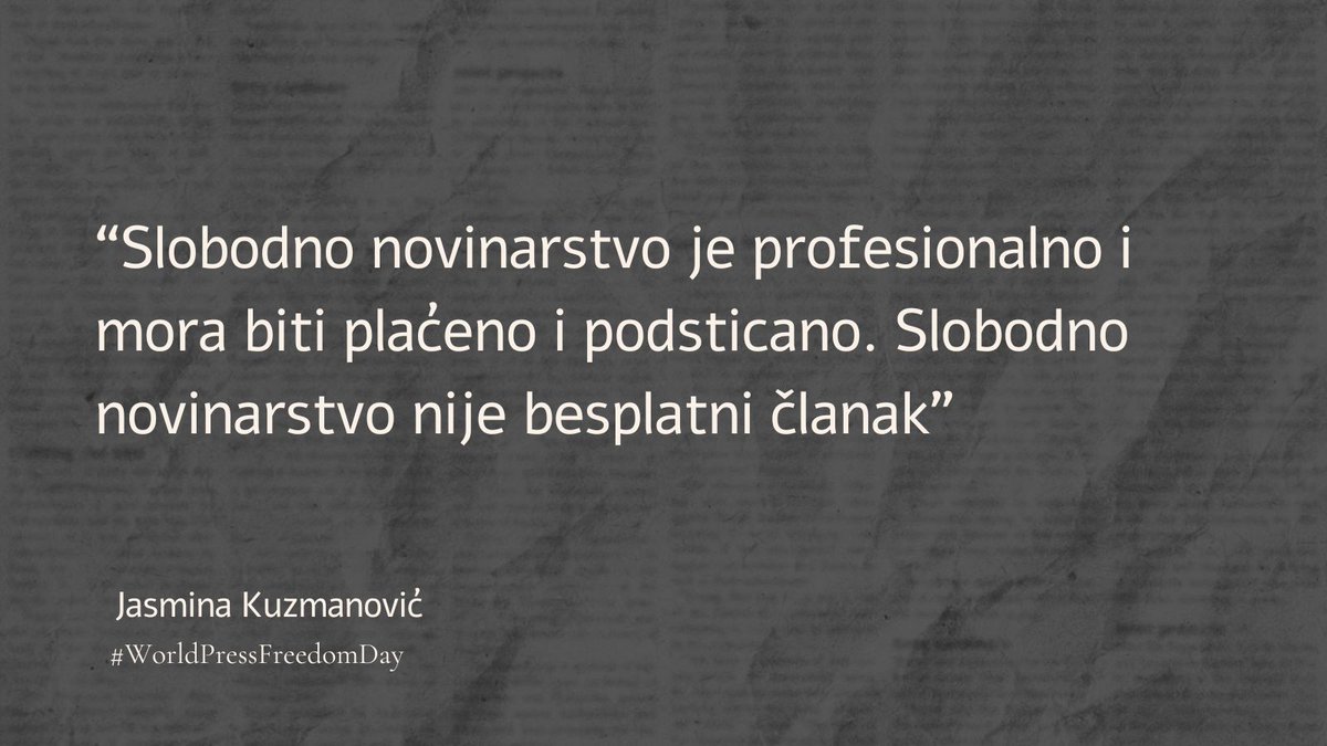 Imamo poruku! Novinarstvo nije na prodaju. U tjednu kada obilježavamo pravo na slobodan i pošteno plaćen rad i Dan slobode medija, novinari/ke imaju poruku za sve one koji ne shvacaju što je novinarstvo i čemu služi. #novinarstvonedamo #WorldPressFreedomDay