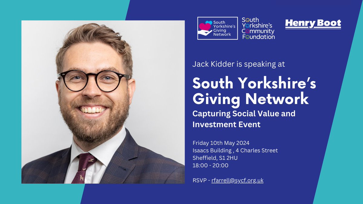 We're excited to be hosting the next @SYCF1986 event! Our #ResponsibleBusiness Manager, Jack Kidder, will be the headline speaker discussing how organisations can capture social value and investment! Grab yourself a ticket: bit.ly/44mq5PE