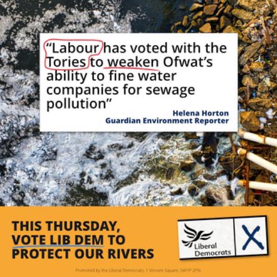 Last week, Liberal Democrats forced a vote in Parliament to fight plans to weaken the water regulator's ability to fine water companies for sewage dumping. 

Labour &Tories voted to weaken Ofwat

#SewageScandal