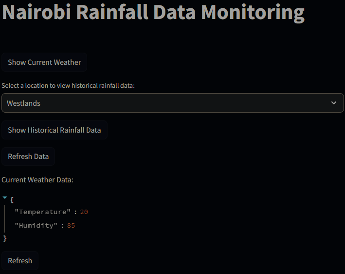 🚀 My latest project – a real-time Rainfall Monitoring App for Nairobi! 🌧️From latest to historical data, refreshed every minute. Perfect for everyone . Check it out and stay dry! ☔️👀

🔗 nairobirainfall.streamlit.app

#NairobiWeather #DataScience #TechForGood #Streamlit #WeatherApp