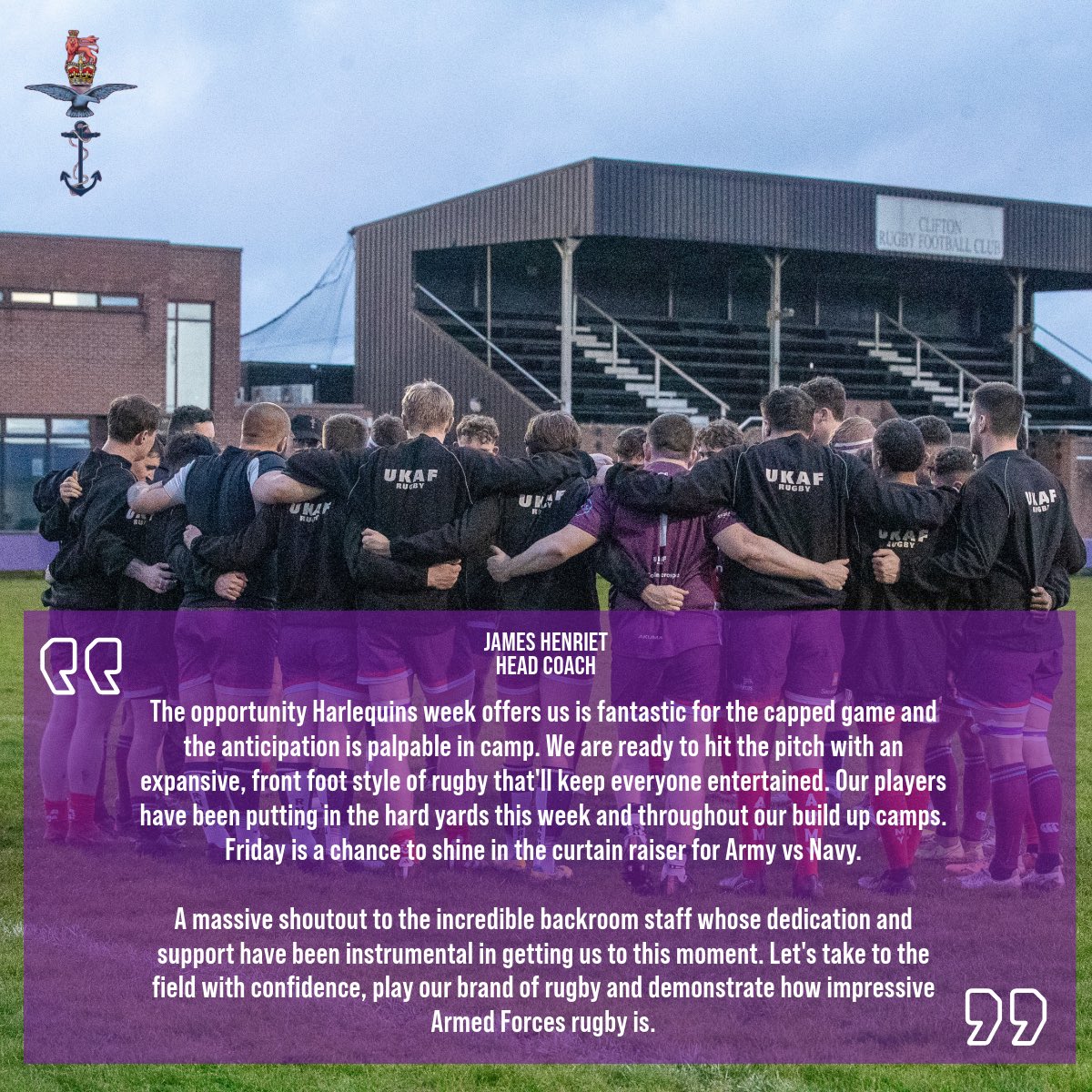 We hear from the U23s Head Coach Flt Lt James Henriet as they prepare for their clash with a <a href="/harlequins/">Harlequins 🃏</a> Academy side on Friday 💭

@vodafonebusinessuk <a href="/forcesnews/">BFBS Forces News</a> <a href="/navyrugbyunion/">RoyalNavyRugbyUnion</a> <a href="/armyrugbyunion/">Army Rugby Union</a> <a href="/rafrugbyunion/">RAF Rugby Union</a> @0a_solutions <a href="/delltech/">Dell Technologies</a> @ukafsport <a href="/akuma_sports/">AKUMA SPORTS</a> <a href="/richmondrugby/">Richmond Lions Rugby Football Club</a>