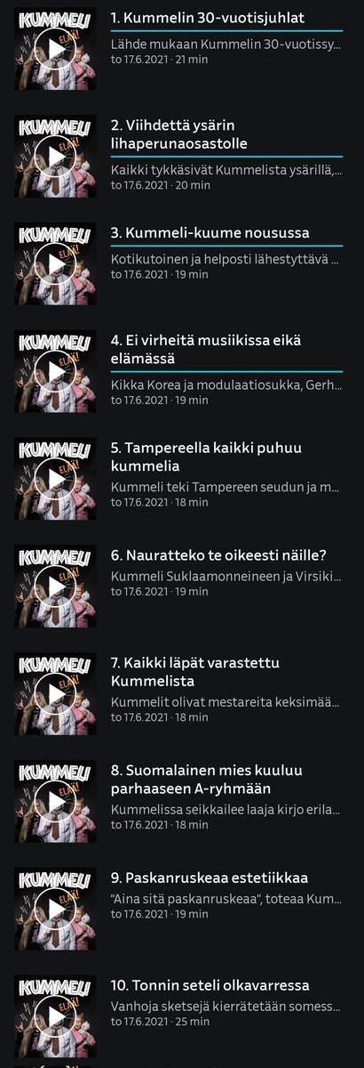 Löysin #YLEAreena:sta tämmösen Kummeli elää! -podcastin ja tää on todella hyvä, tehty muutama vuosi sitten Kummelin 30v juhlien kunniaksi. Miten on voinut mennä multa ohi.. noh, elämässä tärkeintä on ettei tee lainkaan virheitä, pian on tämäkin virhe korjattu. #Kummeli