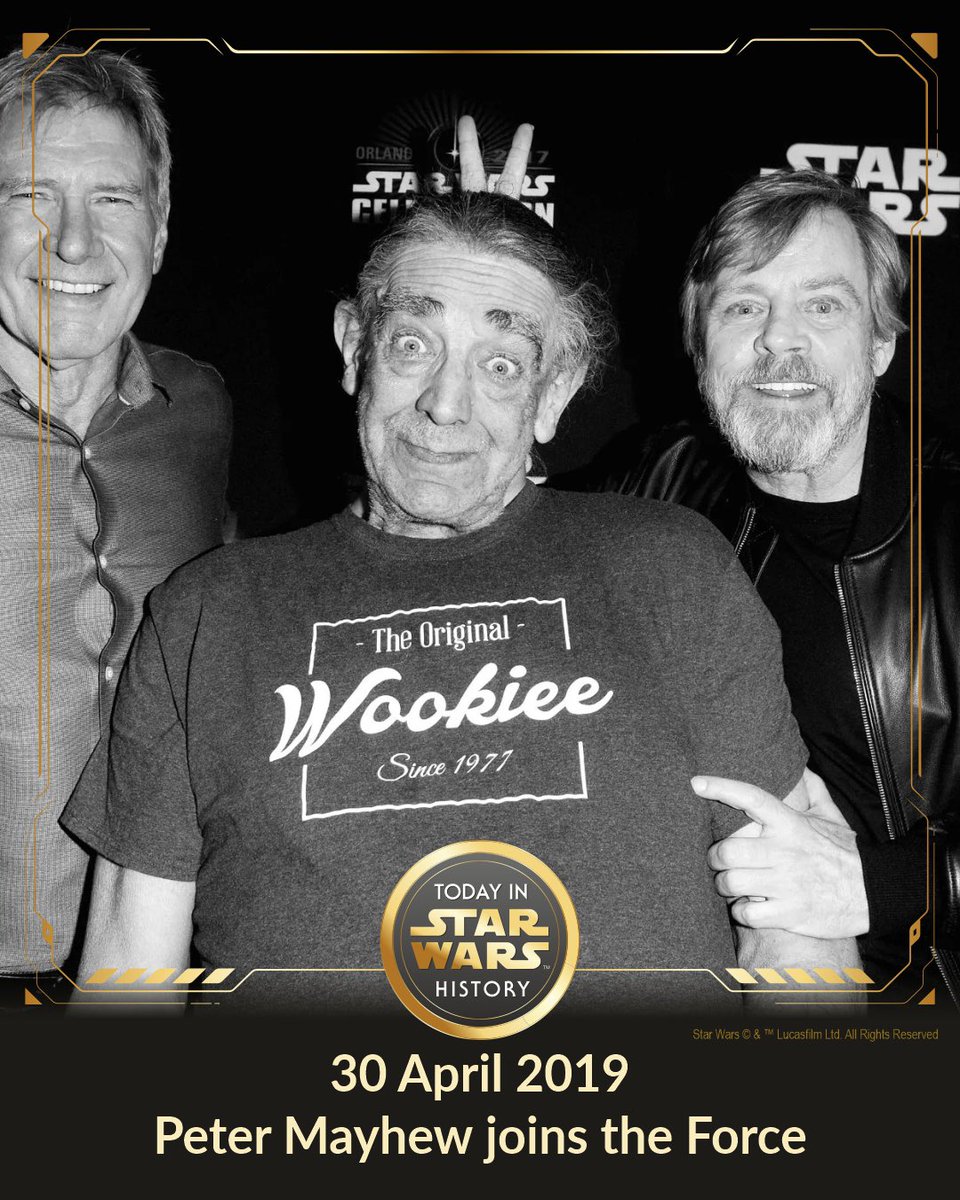 30 April 2019 #TodayinStarWarsHistory “Goodbye Chewbacca. Miss you, I will” #Chewbacca #PeterMayhew #NeverForgotten 🥺