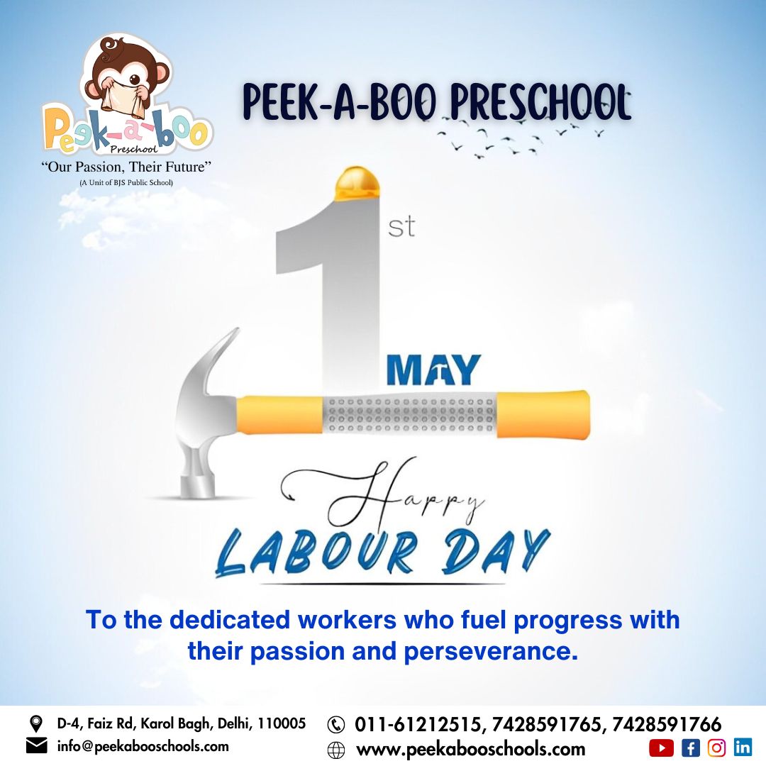 On this Labour Day, let's celebrate the spirit of unity and solidarity among workers worldwide. Together, we can achieve anything .Happy Labour Day

#peekaboopreschool #preschool #earlychildhood #viral #trending #post #peekaboo #bestpreschoolsdelhi #labourday2024 #labourday2024