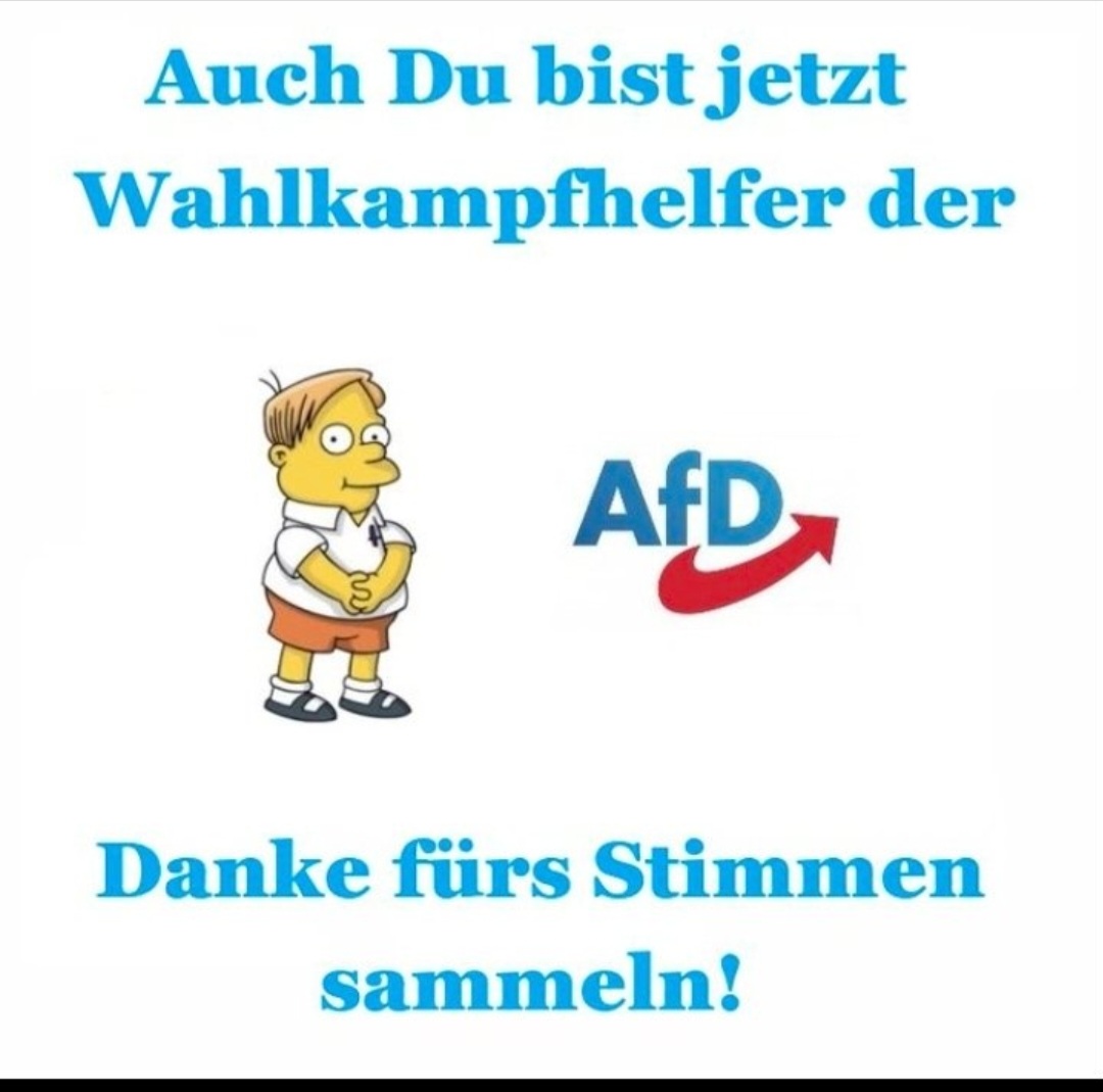 @CSU Blablabla...
AfD-Sprech.
Ich bleibe beim Original 💙
#afd #afdwählen #nurdieafd #AfDwirkt