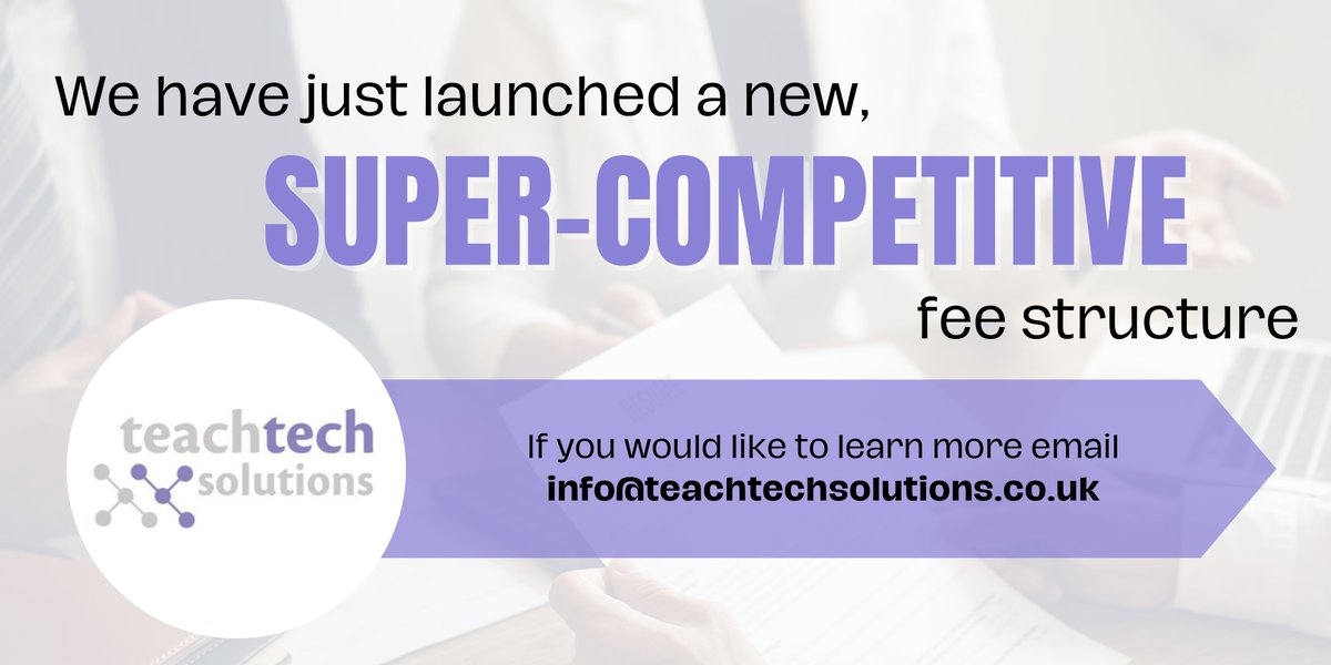 TeachTech Solutions (@teachtech_uk) on Twitter photo We have just launched a new, super-competitive fee structure 🚀
With unbeatable rates and exceptional value, expanding your team has never been easier with TeachTech Solutions.
If you would like to learn more, email info@teachtechsolutions.co.uk📧
#newfeestructure #workwithus We have just launched a new, super-competitive fee structure 🚀
With unbeatable rates and exceptional value, expanding your team has never been easier with TeachTech Solutions.
If you would like to learn more, email info@teachtechsolutions.co.uk📧
#newfeestructure #workwithus