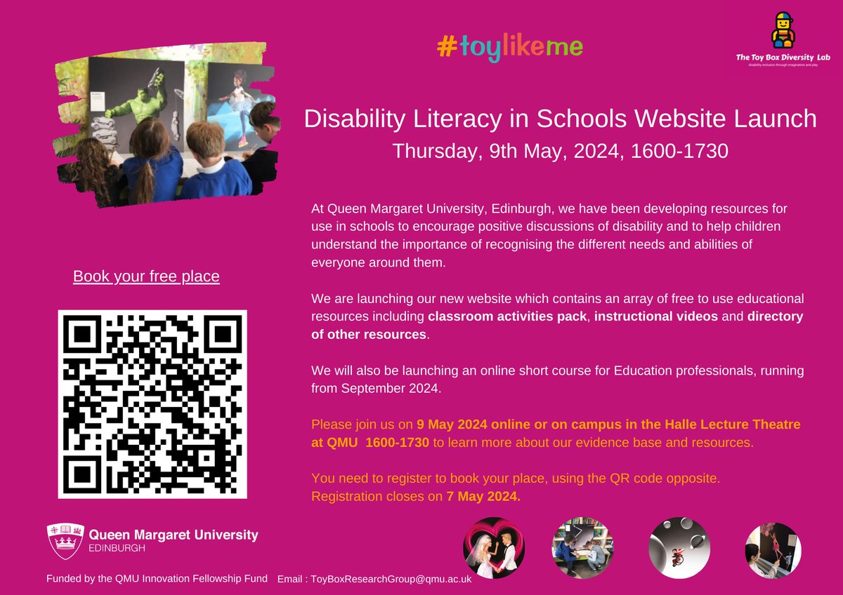 Not long to go until we launch our new website of free resources to enhance disability literacy and representation in educational settings. Join us on 9 May at 1600 :-) Register here: tickettailor.com/events/queenma…