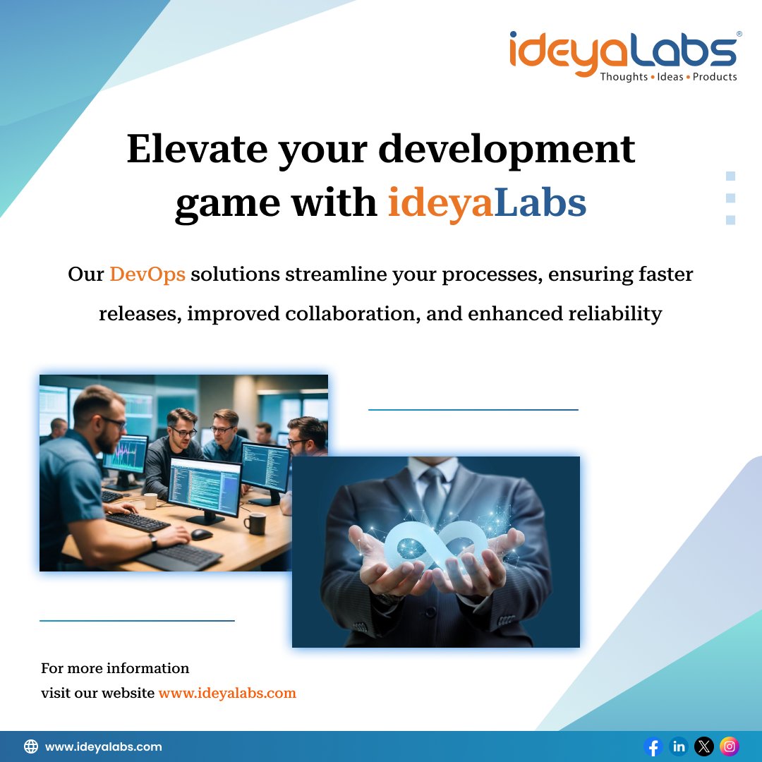 Unlock the power of seamless #Softwaredevelopment and #deployment with #DevOps! Our #DevOpssolutions streamline your processes, ensuring faster releases, improved collaboration, and enhanced reliability. Elevate your development game with @ideya_Labs .