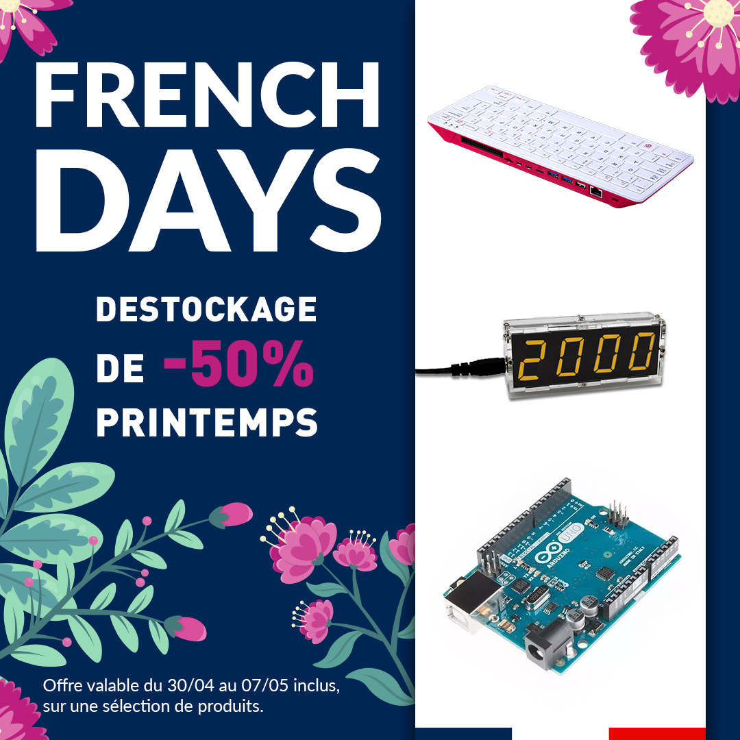 📢 Cocorico, c'est l'heure des #FrenchDays 🐓 🛍️ Profitez de tarifs avantageux sur une vaste sélection de produits 👀 -20% sur le Raspberry Pi 400,... 👉 kubii.com/fr/435-french-… ⏱️ Offre valable jusqu’au 07/05 inclus