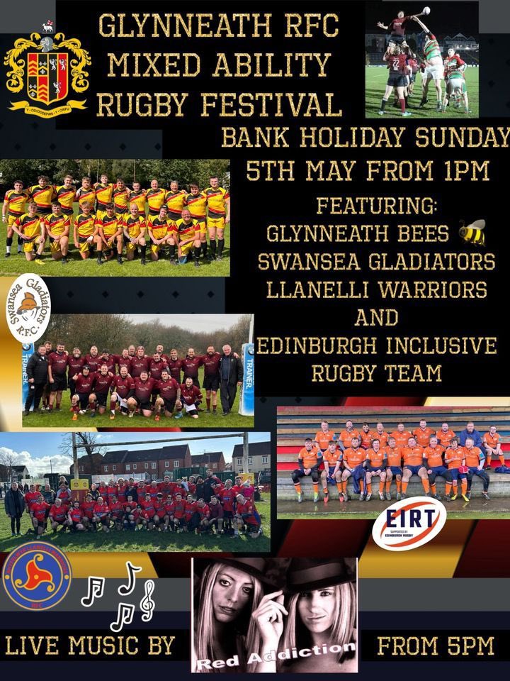 Sunday is a day of RUGBY Looking for to our 1st visit to @glynrfc Sunday to play in their mixed ability festival alongside the hosts, @edininclusivert & @SwanseaGlads 🚌 bus leaves Town Hall 11:30 🕦 £10 return Please message @adamfussell93 or comment for💺 Croeso i pawb @LdWales