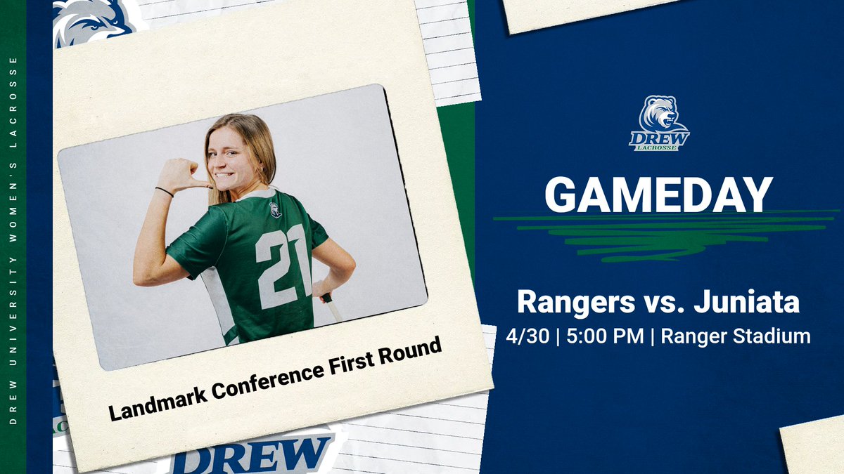 🥍 GAMEDAY! Rangers vs. Juniata Landmark Conference Champs - First Round 📍 Ranger Stadium 🕖 5:00 PM 📺 flolive.tv/live/93998 📊 drewrangers.com/sidearmstats/w… #drewWLAX #d3lax #RangerUp