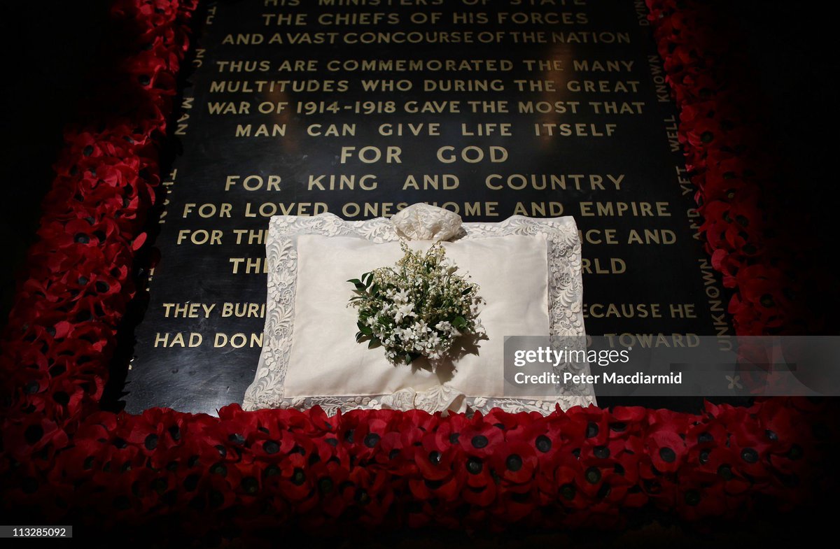 #OTD in 2011, the bridal bouquet of The Princess of Wales was placed on the grave of the unknown warrior in @wabbey. ⁠ It is a tradition that royal brides place their bouquets at the tomb following their wedding, and was started by the Queen Mother.⁠