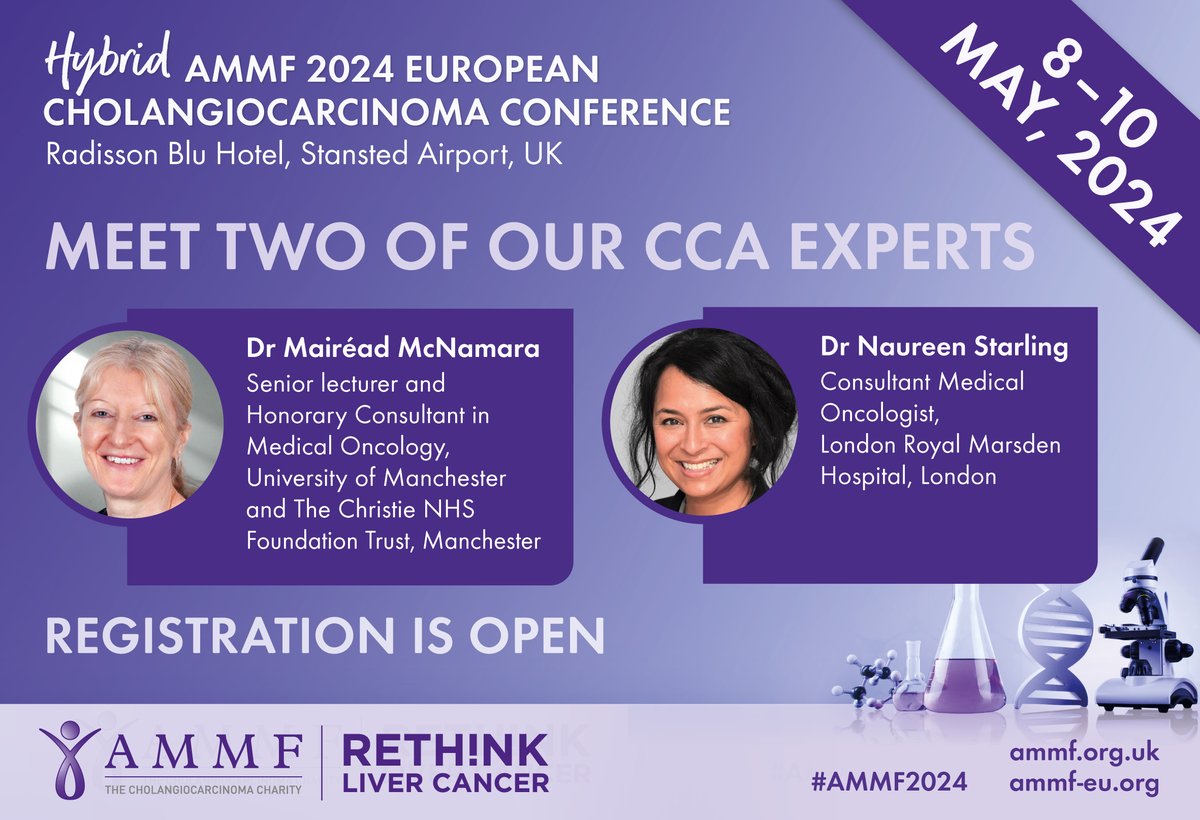 #AMMF’s European #Cholangiocarcinoma Conference is 08-10 May. Don’t miss updates on the microbiome and CCA from Dr Mairéad McNamara, and the importance of liquid biopsy as a diagnostic tool from Dr Naureen Starling! REGISTER NOW (virtual or in person): ammf.org.uk/ammf-conferenc…