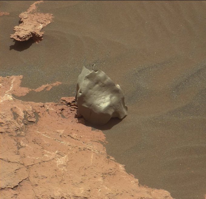 A metallic meteorite on the surface of Mars, discovered by the Curiosity rover.