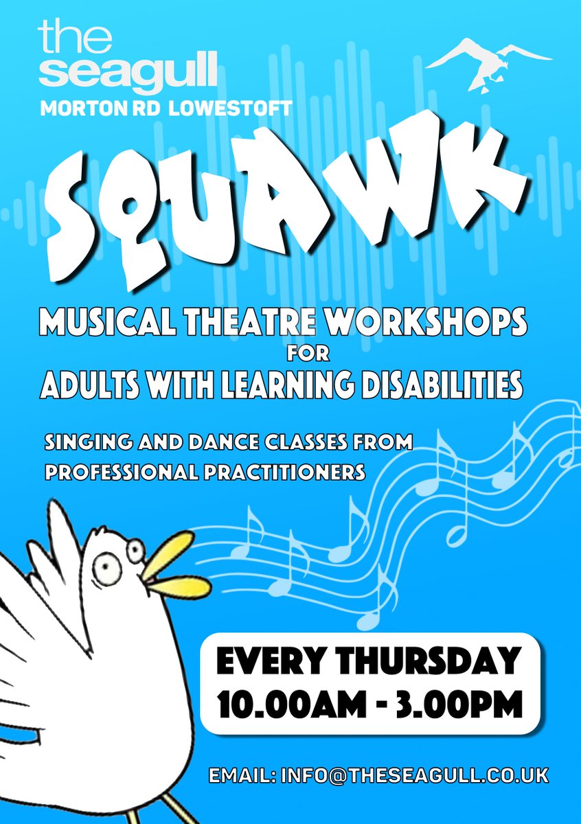 'Squawk' meets all day on a Thursday from 10am to 3pm and is completely FREE of charge!
Participants get the chance to sing, dance and act with support from our wonderful leaders💃

If you think you know someone who might benefit, email - community@theseagull.co.uk