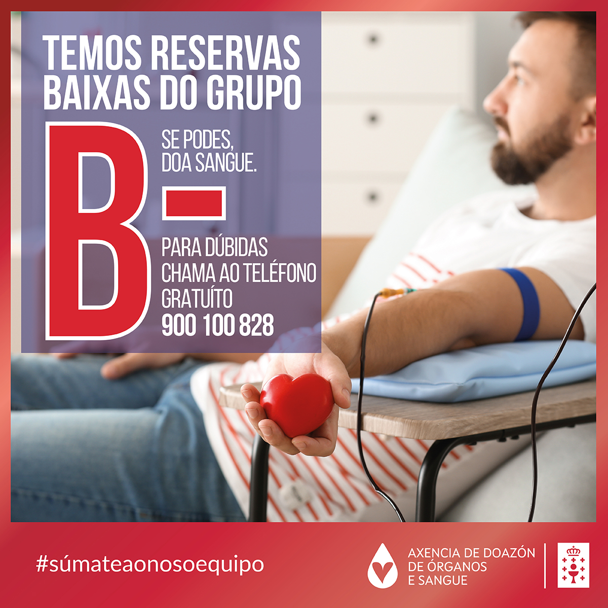 ⚠️ As reservas de sangue do grupo B- están en niveis baixos, precisamos a túa axuda, pódelo facer doando en calquera das nosas unidades móbiles e locais de doazón.

📱Dúbidas 900 100 828
#ÚnenosOSangue #súmateaonosoequipo