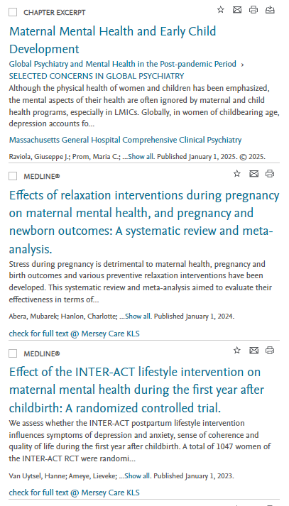 Mersey Care staff have access to point-of-care tool Clinical Key clinicalkey.com/#!/ with their OpenAthens username and password evidentlybetter.org/2874-2/informa… 

#maternalmentalhealthweek