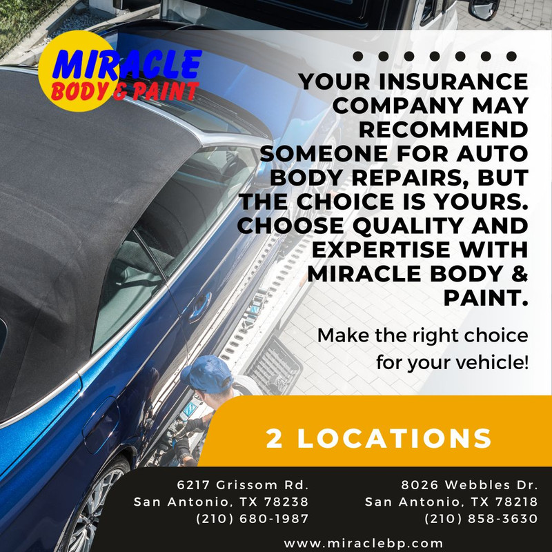 Your insurance company may recommend us for auto body repairs, but ultimately, the choice is yours. Choose quality and expertise with Miracle Body and Paint. Make the right choice for your vehicle! #QualityRepairs #CustomerChoice rfr.bz/tla498f