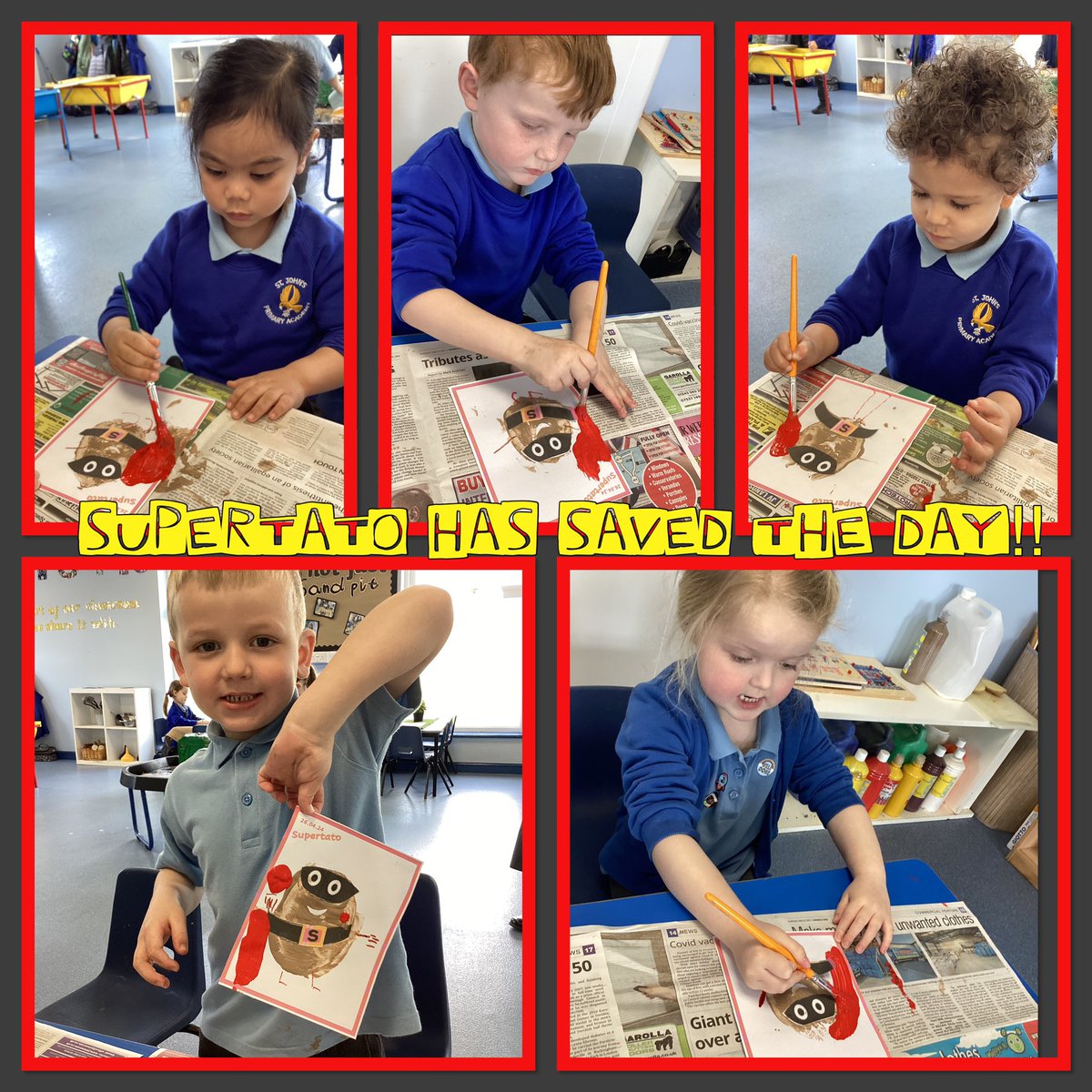 Just look how amazing Nursery’s Supertato printing is! You all worked so hard to make them extra SuPeR!! We hope you agree @suehendra 💛🥔💙