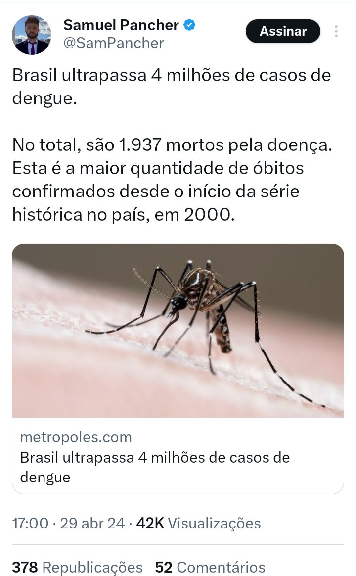 Ainnnn... Mas o mosquito sempre existiu. E existe vacina... Ainnnn Se fosse para manter o povo morrendo à míngua, por que não votaram no outro 'genocida'?
