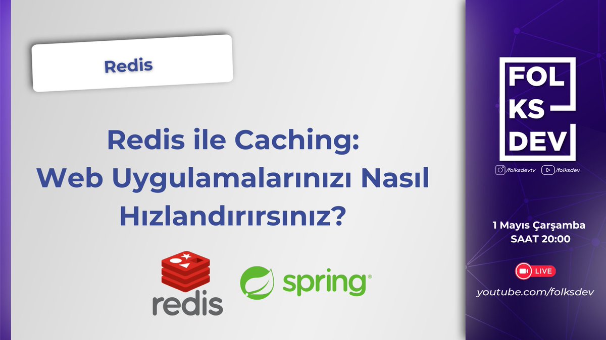 🔥 Hey Folks! Yarin akşam 20:00'da bir canlı yayınla karşınızdayız! 🚀 'Redis ile Caching: Web Uygulamalarınızı Nasıl Hızlandırırsınız?' konusunu ele alacağız. 📷 Nerede? youtube.com/@FolksDev 👉 Ne zaman? 1 Mayıs Çarşamba Saat 20:00 👉 Kiminle? @metehan_gltkn @mrt__dev