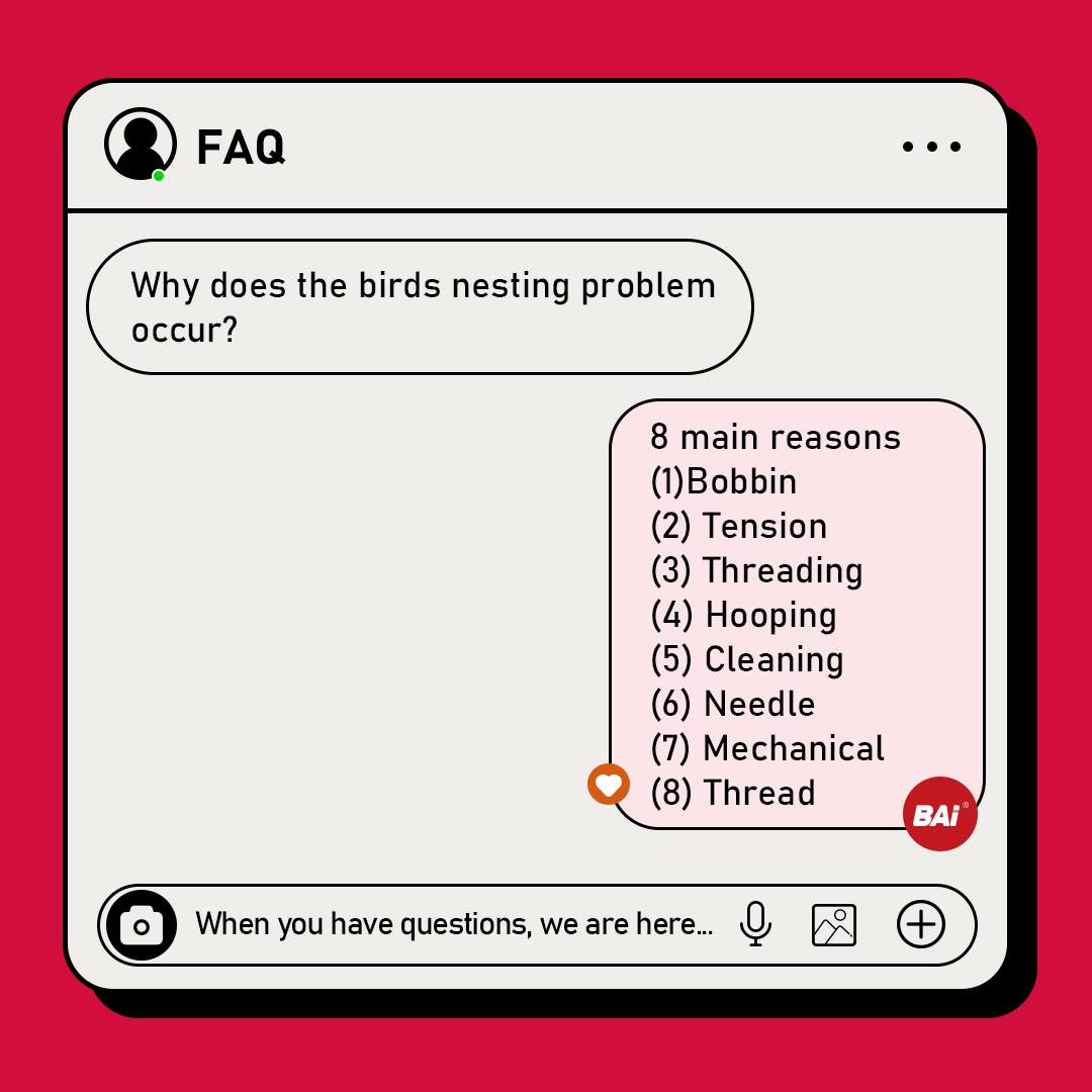 BAi FAQ Time👀💡
Why does the birds nesting problem occur?
To know more click here: ibaima.com/something-you-…
#embroidery #birdsnest #birdsnesttool #FAQ #baiembroiderytips #baiembroiderymachine #embroidery #embroiderytutorial