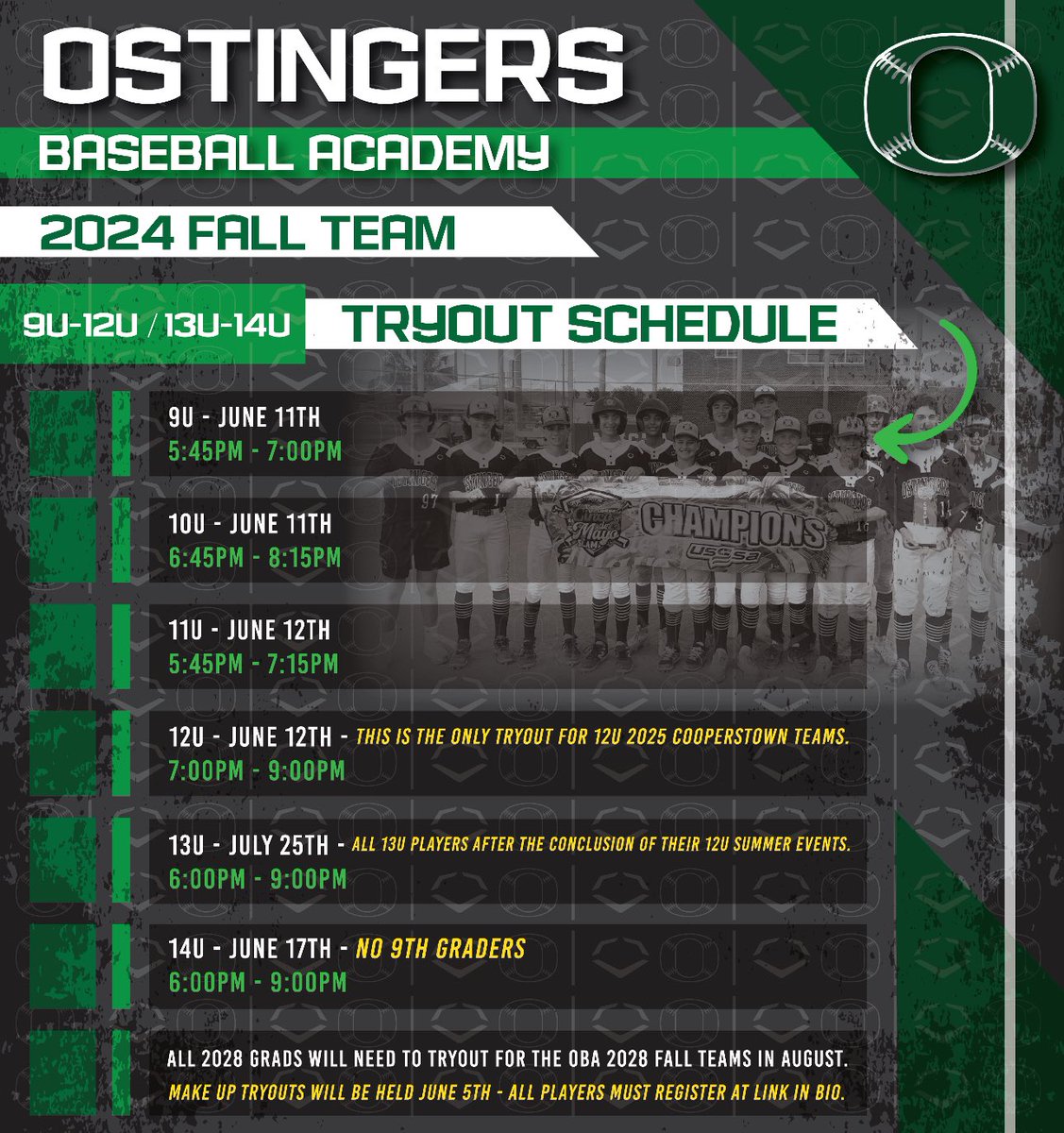 ❇️ OBA Tryouts ❇️ 2024 FALL TEAMS ➡️ 9u-12u / 13u-14u 📅 Mark your calendars for the upcoming Ostingers Baseball Academy Tryouts! 📆 June 11th, 12th & 17th. 📆 July 25th See above ⬆️ 🚨SPACE IS LIMITED! 🚨Register today by clicking the link in our bio. ⬆️⬆️⬆️ #PoweroftheO