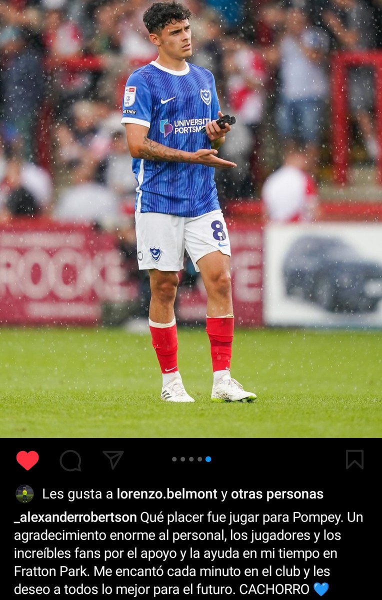 Alex Robertson (2003) 🇵🇪🏴󠁧󠁢󠁥󠁮󠁧󠁿🏴󠁧󠁢󠁳󠁣󠁴󠁿 mediante su Instagram anuncia que deja el Portsmouth FC campeón de la League One 🏴󠁧󠁢󠁥󠁮󠁧󠁿 y que jugará la EFL Championship 🏴󠁧󠁢󠁥󠁮󠁧󠁿 la temporada 2024/25
⚽Robertson está recuperándose de su lesión
⚽Esperemos que consiga club o renueve préstamo con Portsmouth
👏