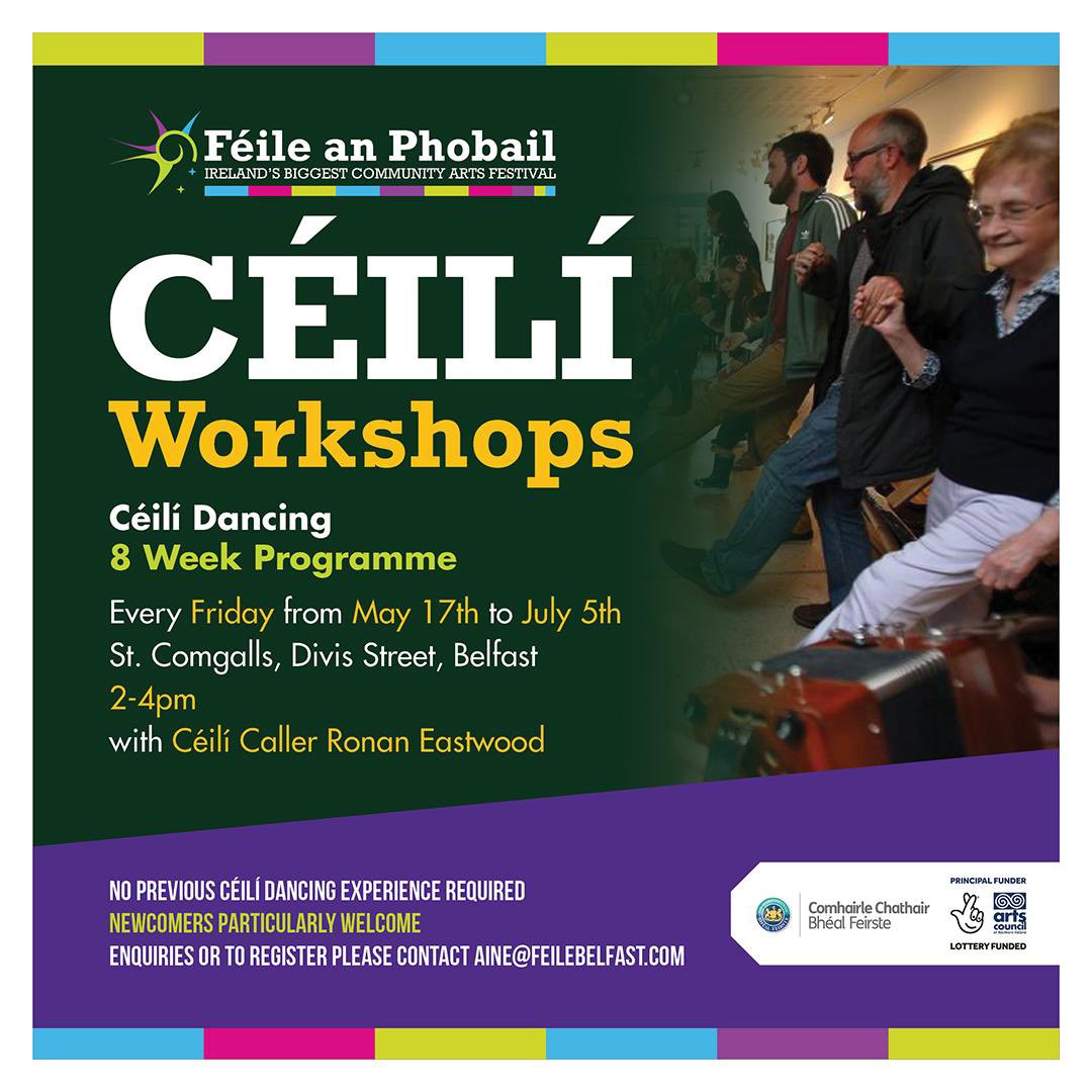 CÉILÍ WORKSHOPS 🪕🎻🪈 🎵 Céilí Dancing 8 Week Programme 📆 Every Friday from 17th May to 5th July 📍 St Comgalls, Divis Street ⏰ 2-4pm No Previous Experience Required, and Newcomers are Particularly Welcome! 📧 To register or enquire please contact aine@feilebelfast.com