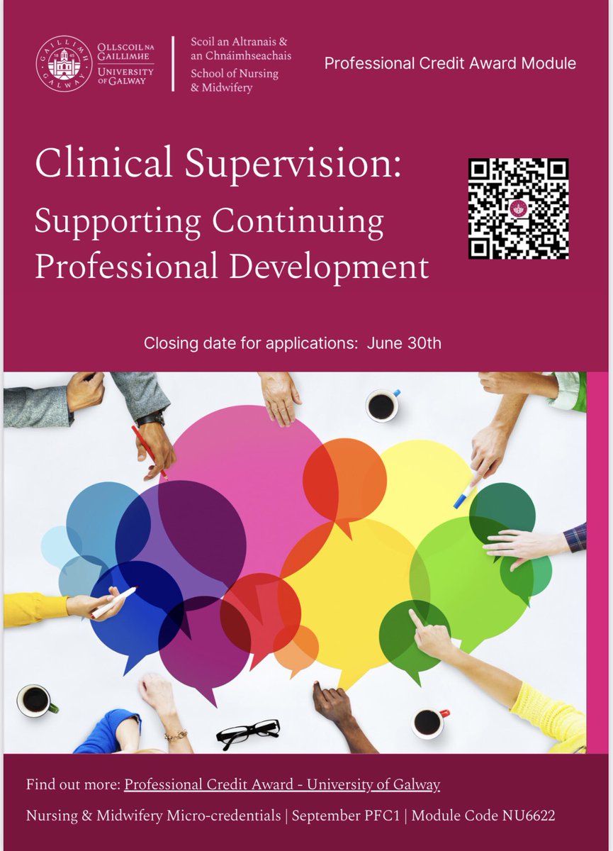 Unlock your potential with our innovative clinical supervision (CS) module designed to enhance your skills and knowledge to provide CS in practice. Closing date 30th of June. @bp2618 @ciaran_cuddihy @mcguinda @HoeyCarmel @CNMEGalway @CnmeLimerick @CNMEMayoRos @nursemidwifeUoG