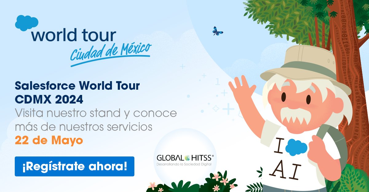 ¡Marca tu calendario! El 22 de mayo, Global Hitss estará presente como expositor en el evento Salesforce World Tour México 24 en el Centro Banamex. Únete a nosotros para explorar el emocionante mundo de la #IA.  #SalesforceWorldTour 
¡No te lo pierdas! invite.salesforce.com/worldtourcdmx/