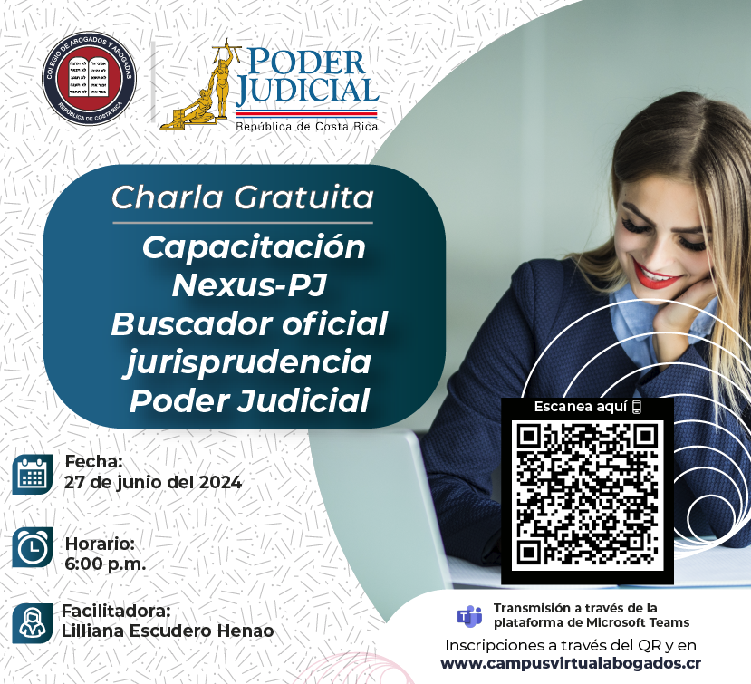 🔈🔈 𝑪𝑯𝑨𝑹𝑳𝑨 𝑮𝑹𝑨𝑻𝑼𝑰𝑻𝑨 🔈🔈

📝 𝗖𝗮𝗽𝗮𝗰𝗶𝘁𝗮𝗰𝗶𝗼́𝗻 Nexus-PJ – Buscador oficial jurisprudencia Poder Judicial

Inscripciones 👇🏼
🔗 bit.ly/3UPHQUp

👉 En conjunto con <a href="/PoderJudicialCR/">Poder Judicial CR</a>

#PrimerColegioProfesionalDeCR⚖️ #ActualizaciónJurídica