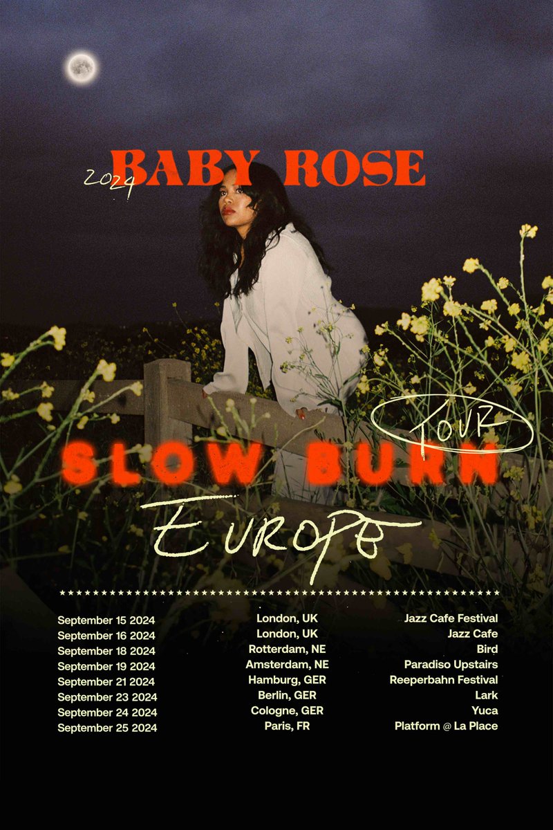 This September @babyrosemusic is embarking on a month-long European tour 🌹 Spotify pre-sale starts Thursday at 10am local, general on-sale starts Friday at 10am local 🎟️