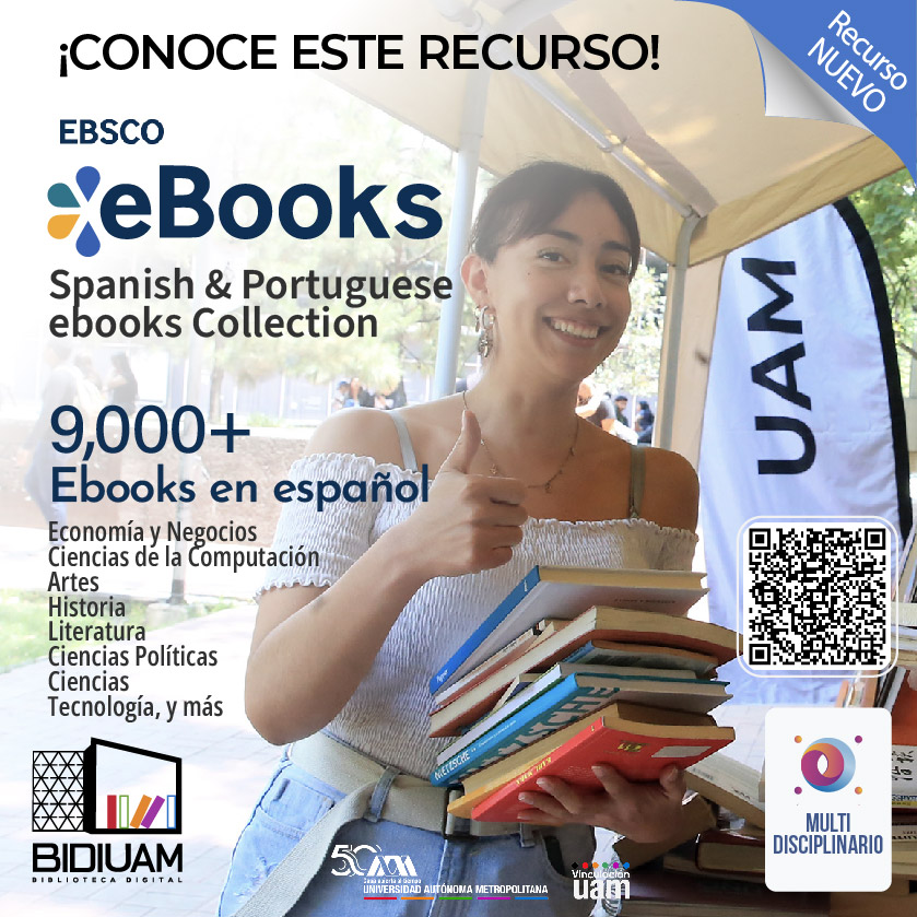 ¡Conoce EBSCO eBooks en la #BiDiUAM!, una plataforma con más de 9 mil ebooks sobre temas como Economía y Negocios, Ciencias de la Computación, Artes, Historia, Literatura, Ciencias Políticas, Tecnología y más ¡Consulta el recurso! bit.ly/4bmDc5y
.
#UAM50 #VinculaciónUAM